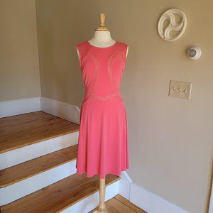 A-Line Sleeveless Women's Coral Dress with Embroidery By Candalite.